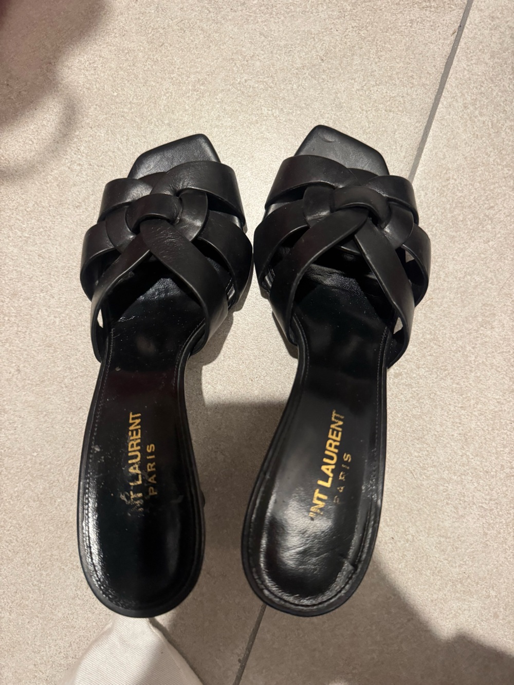 Saint Laurent Black Braided Leather Slide Heels